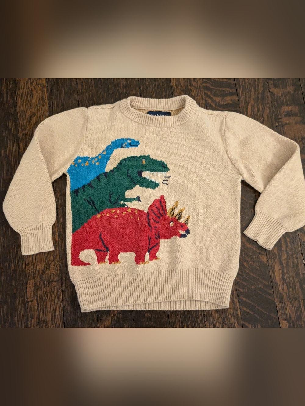 Andy & Evan Cream Toddler Cotton Sweater with Colorful Dinosaurs